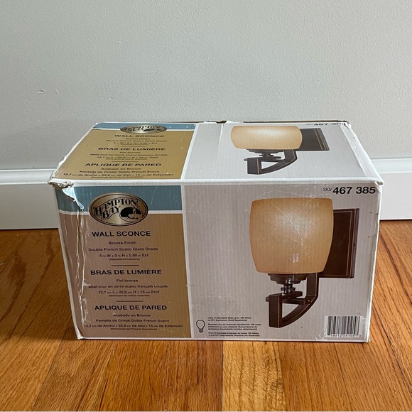 2 Hampton Bay bronze wall sconces w/ shades *1 new in box & 1 new without box - Picture 7 of 7